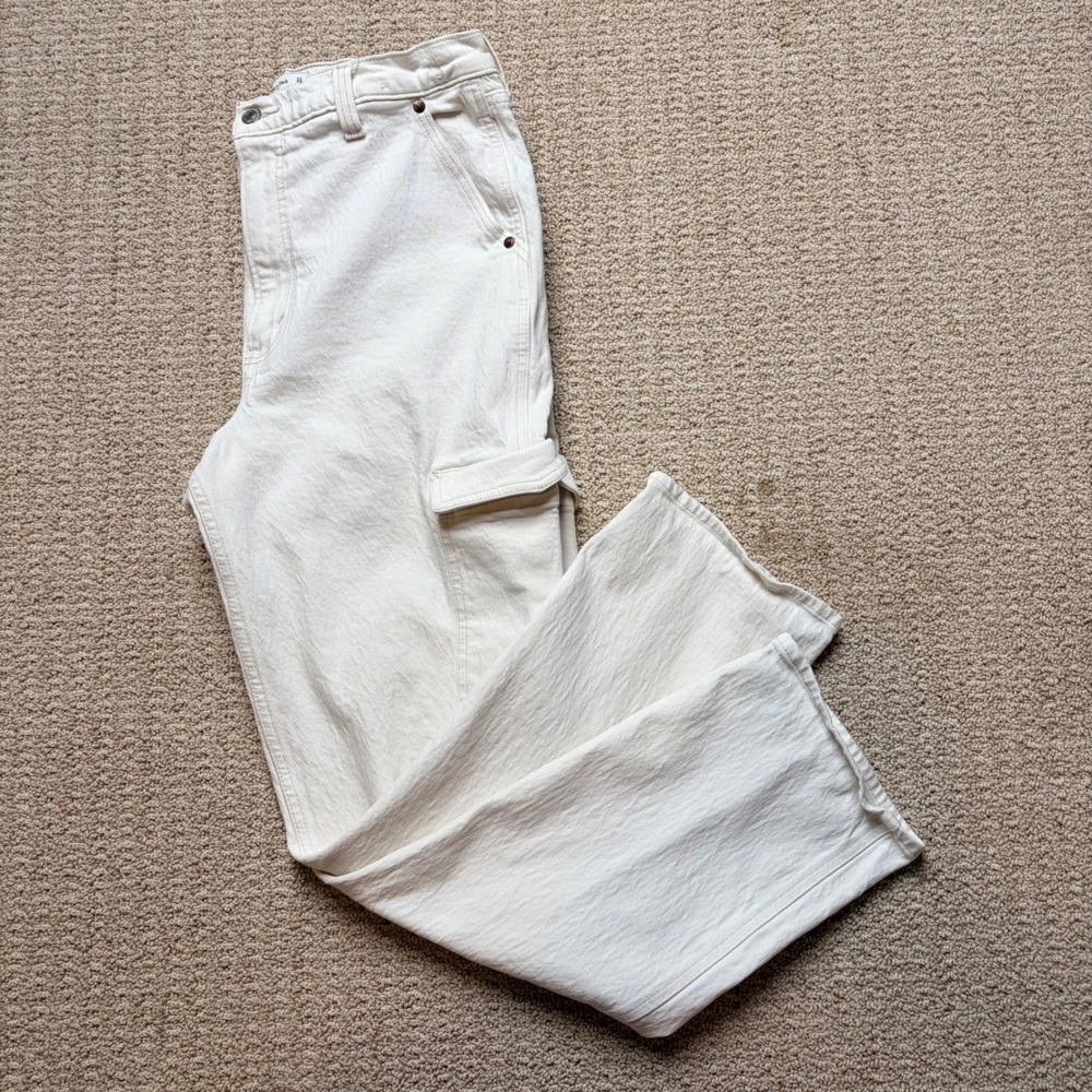 Abercrombie & Fitch 90s Straight Ultra High Rise Cargo Pants White 31 12R